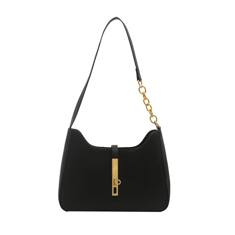 

Текстурная однотонная сумка подмышкой женская 2024 осень новая повседневная темпераментная простая ретро модная сумка с замком через плечо чёрный