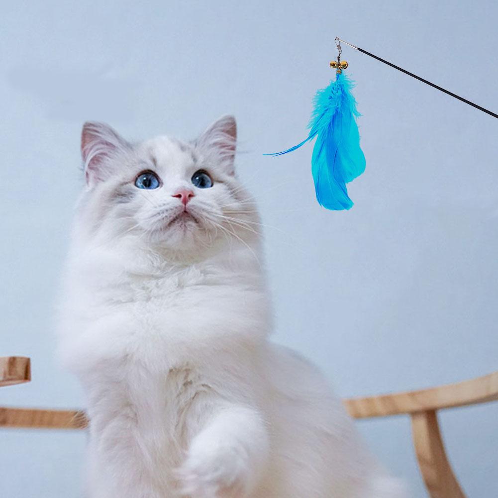 Interactive Cat Feather Toy Feather Teaser Stick Wand Interactive Catcher Teaser for Cat Kitten Having Fun Exerciser Playing