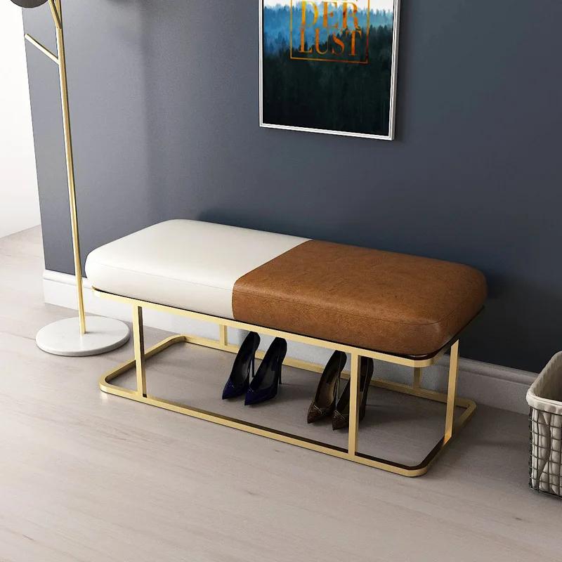 Light Luxury Iron Shoe Stool - Nordic Cloakroom Bench for Living Room