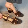Old Money Wind Cross Belt Flat Sandals Women's Summer New Leather Versatile Open-toed Roman Shoes
