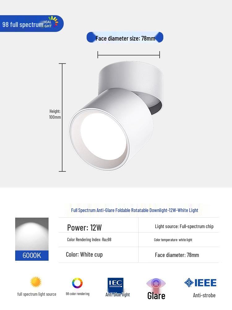 Adjustable Angle Surface-Mounted Downlight for Bedroom and Corridor