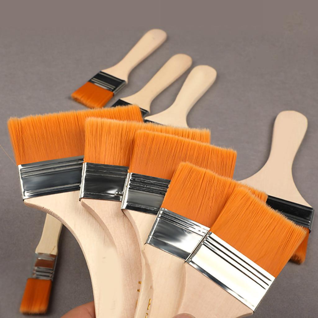 12PCS Flat Paint Brush Nylon Bristle Wooden Handle Aluminum Alloy Chip Paint Brush for BBQ Yellow 12PCS