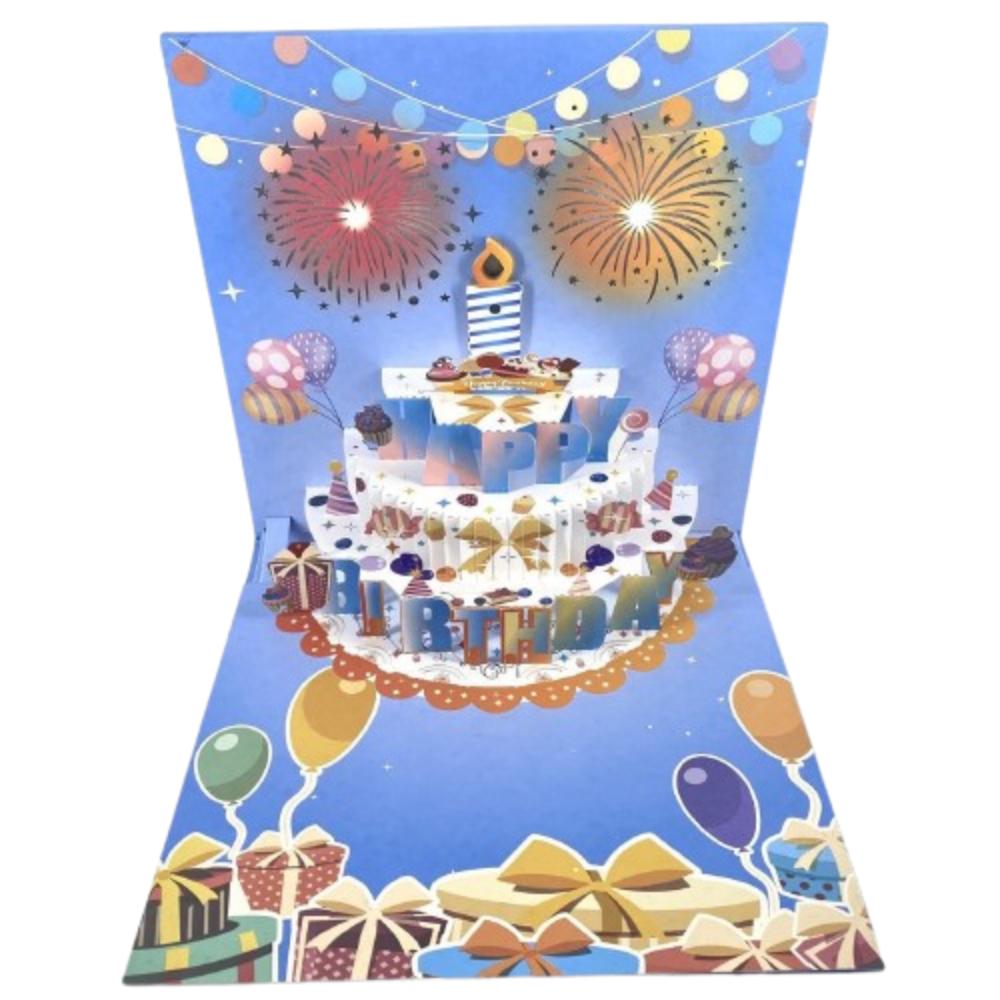 Fireworks Effect 3D Popup Greeting Card Musical and Light Luxurious Foil Stamping Cards  Child