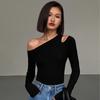 Sexy One-shoulder Slanted Shoulder Bottoming Shirt Women's Spring Autumn Long Sleeved T-shirt Fashion Casual Skinny Hollow Tight Off-shoulder Top