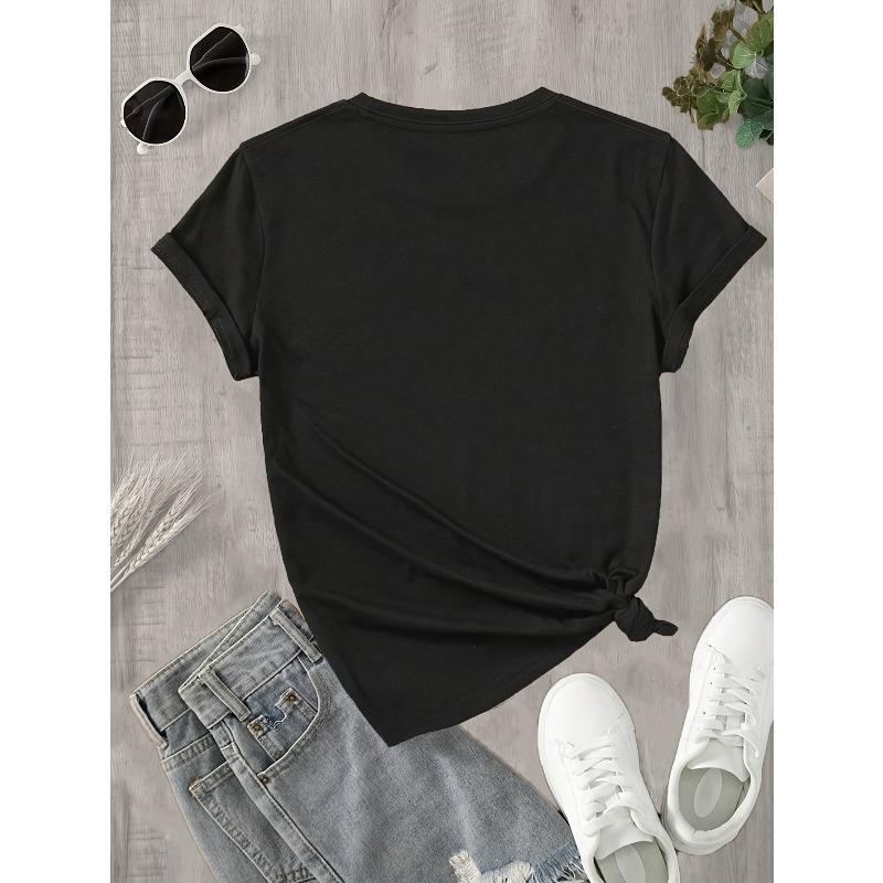 European Sizes Women's Daisy & Dragonfly Print T-Shirt - Short Sleeve Crew Neck Casual Top, Breathable Regular Fit Machine Washable Spring Summer Tee