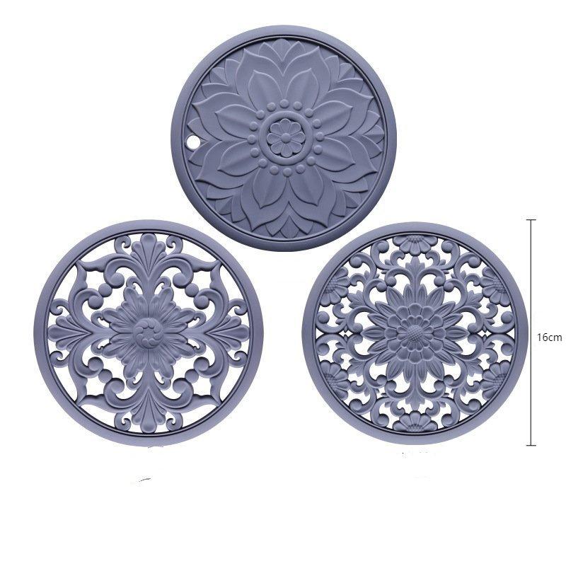 Classical Insulation Hollow Silicone Placemat Clay Pot Heat-Resistant Vegetable Bowl Plate Mat, Dining Table Anti Scalding Mats