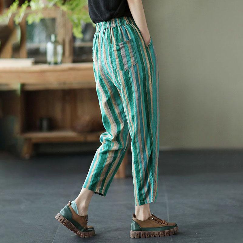 Pants Summer Women Cotton Stripes Pants Plus Size Loose Pajama Pants Versatile Casual Linen Pants