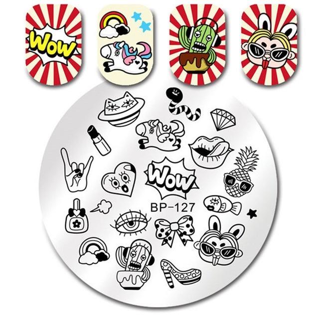 Ronde Nail Stamping Plate Wow Flower 5.5cm Sjabloon Manicure Nail Art Afbeeldingsplaat
