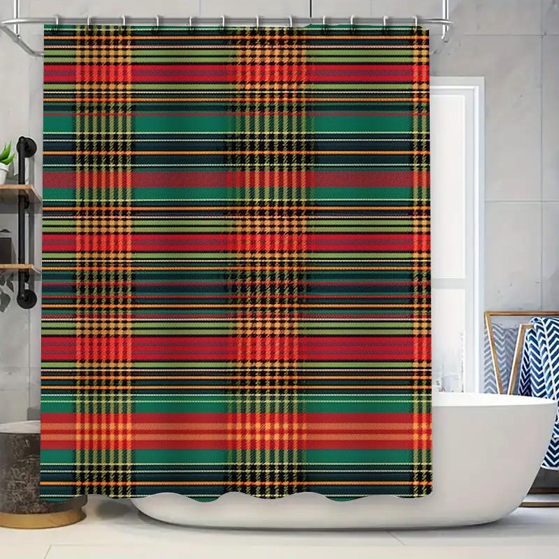 

Classic Plaid Shower Curtain Green Red Black Yellow Stripes Waterproof Home Decor Bath Rug Room Decoration W60H190(CM)-1 Pcs