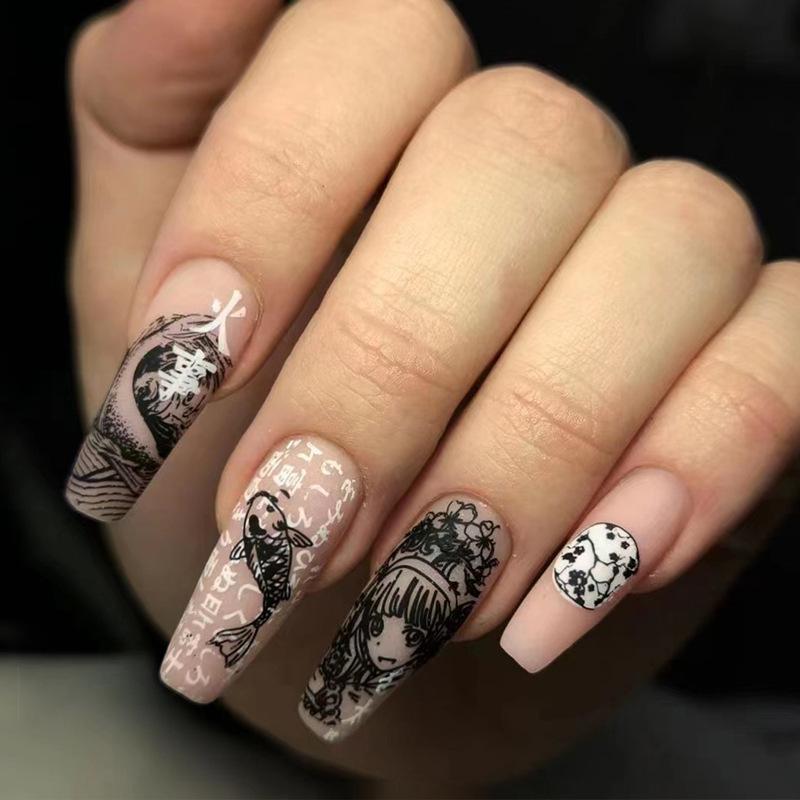Cross-Border Wearable Nail Art: Super Long Press-On False Nail Tips