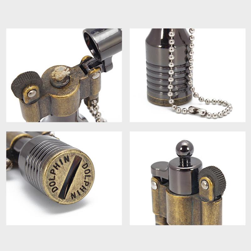 Retro Torch Lighter Grinding Wheel Oil Lighter Key Chain Metal Cigarette Lighter