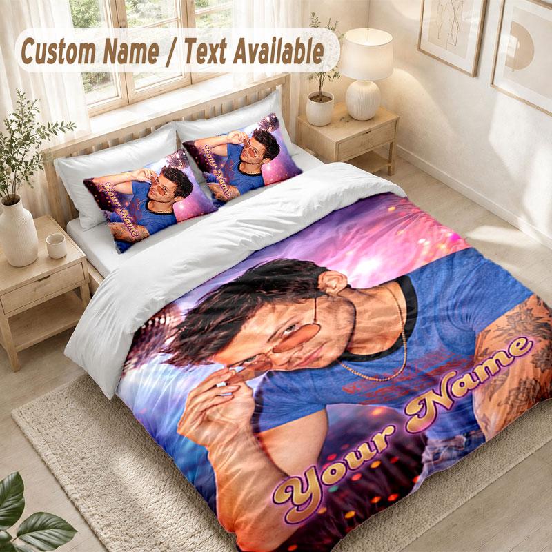 Custom Name Bedding Set 3 PiecesHarry Styles Print Duvet Cover + 2 Pillowcases Soft Bed Decor