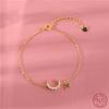 925 Sterling Silver Zircon Moon Star Bracelet Simple Temperament 14k Gold Plated Bracelet for Women Jewelry Accessories