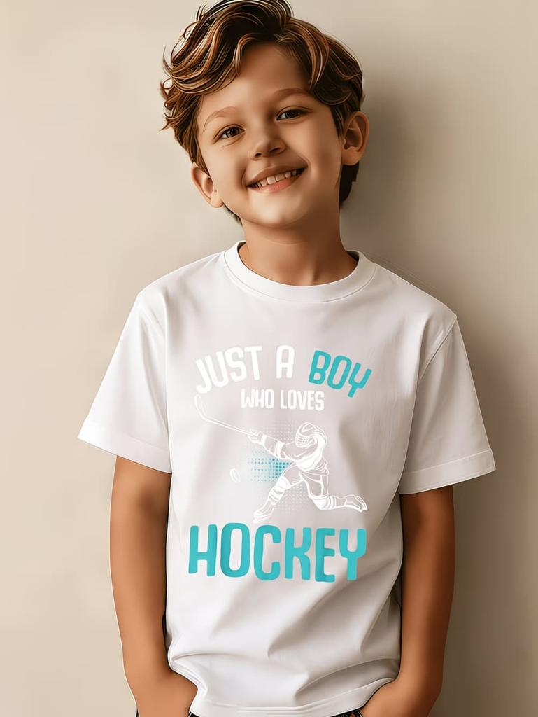 Junge, der Hockey liebt, Grafik-T-Shirt, Sommer-Kurzarm-T-Shirt für Kinder, Tägliches Lässiges Sport-Kinderkleidung, Oberteile, Kinderkleidung