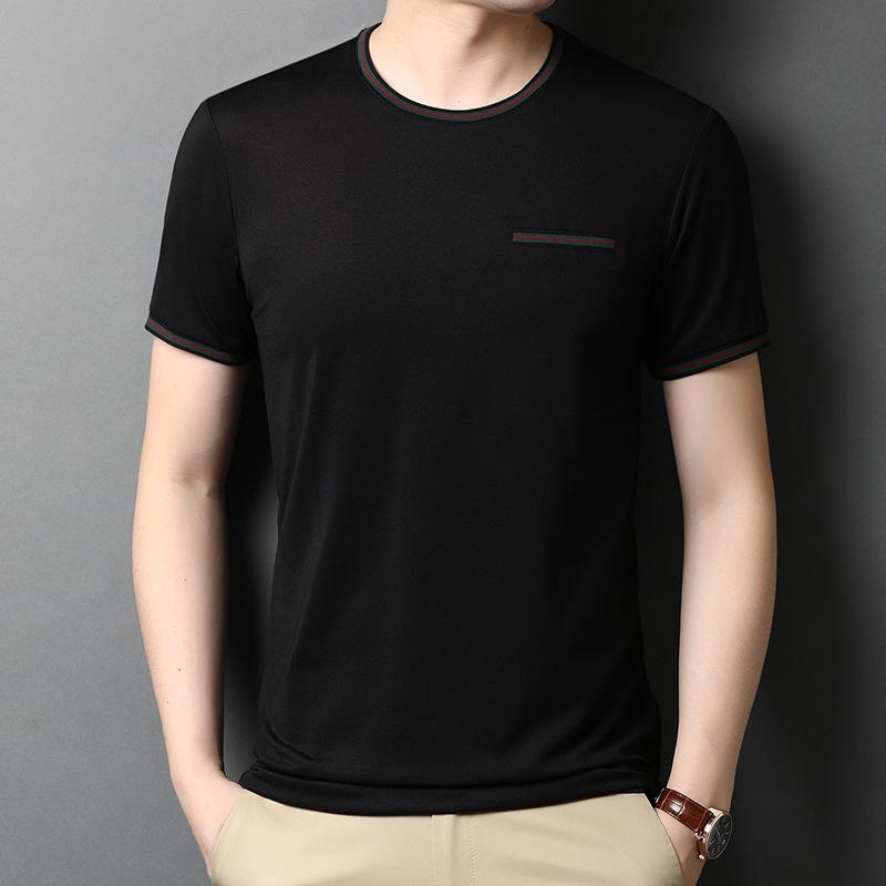 

Летняя мужская тонкая футболка с короткими рукавами из шелка Mulberry, молодежная версия, модный пуловер с отделкой Topstitch, мерсеризованный трендовый свитшот XXXL