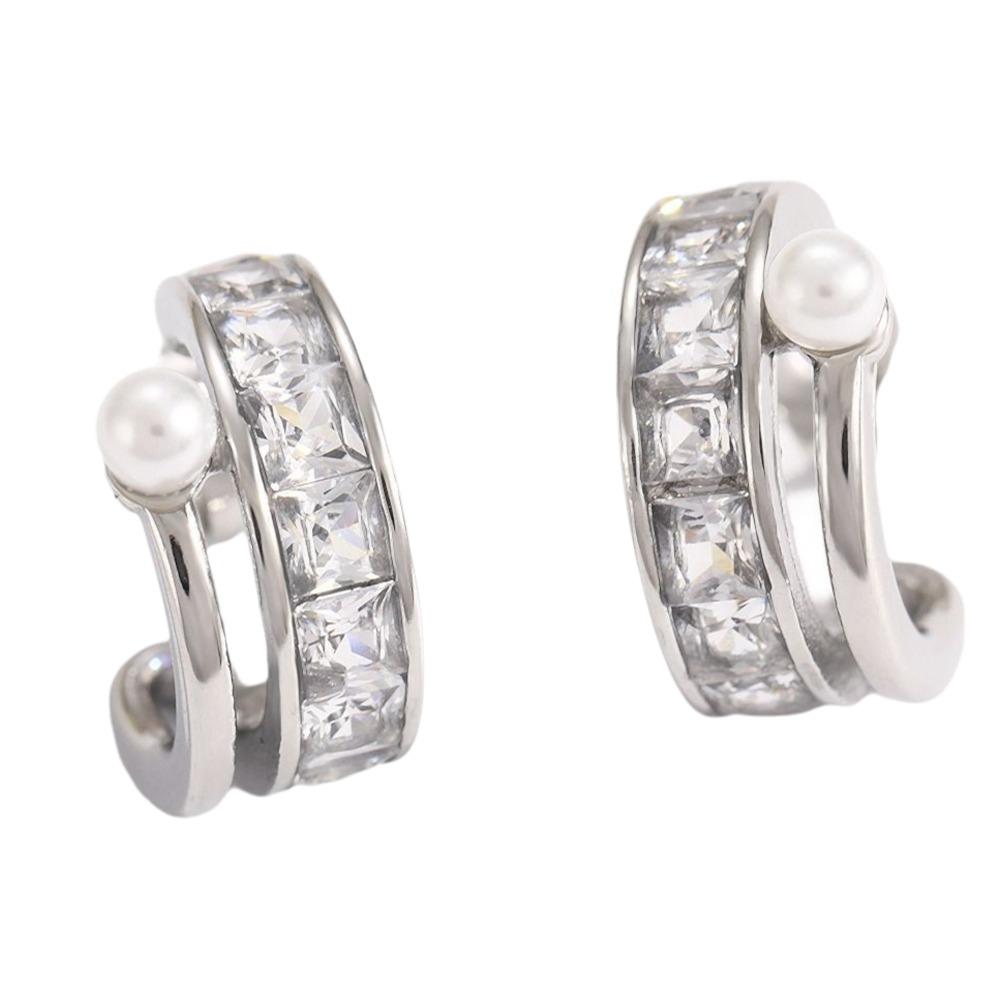 Stainless Steel Geometric Square Earrings Geometric Design Imitation Pearl Stainless Steel Earrings Chic Style Delicate Design