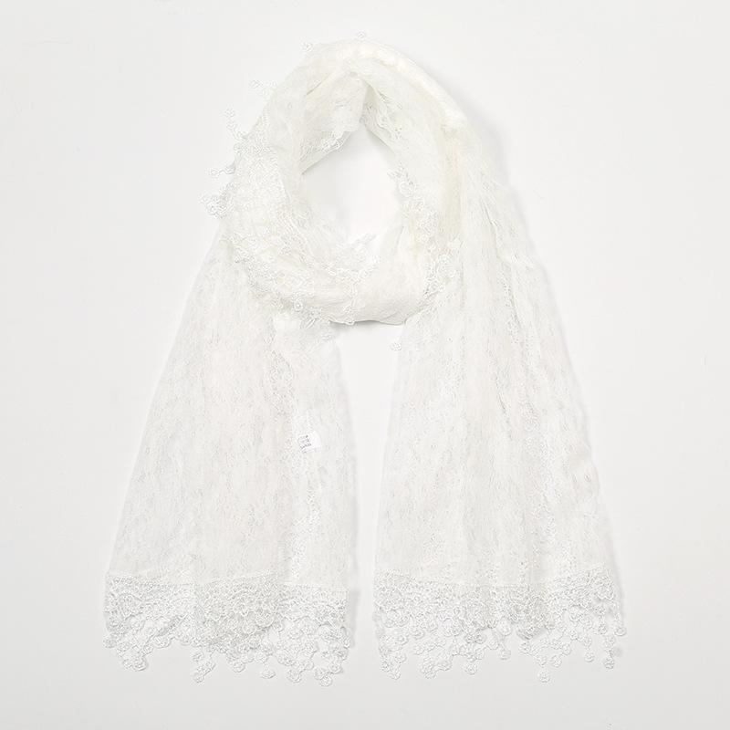 Summer new solid color floral fringed shawl, women's fashion thin plum blossom with lace long towel