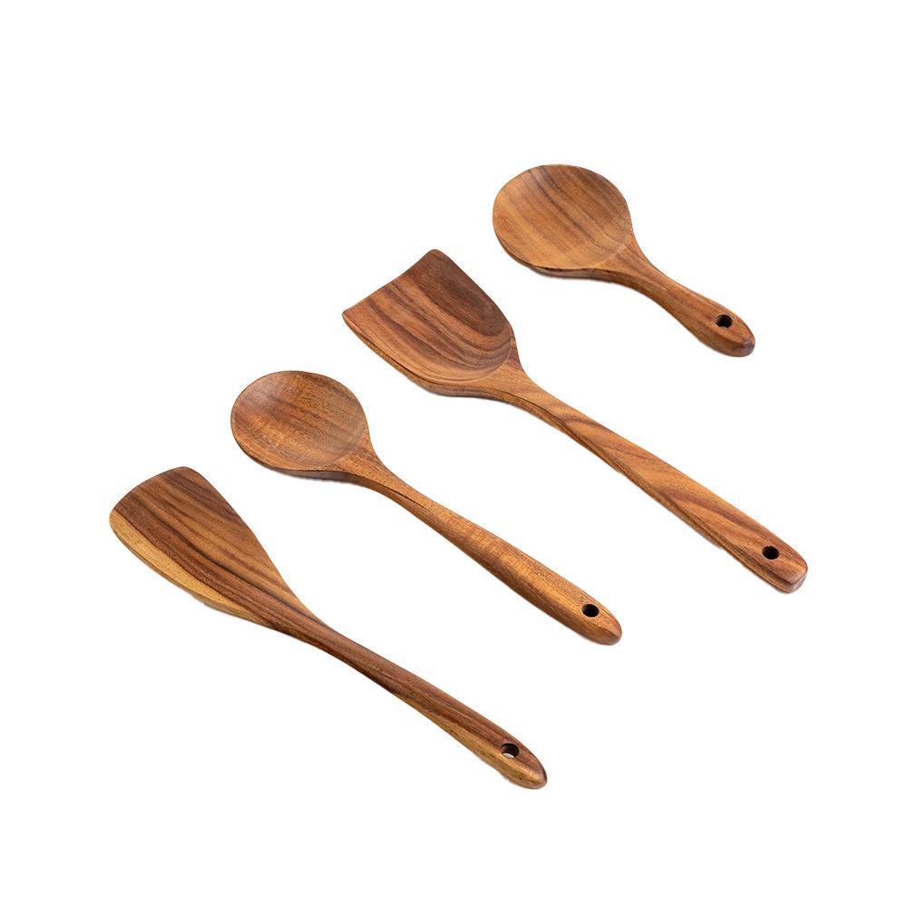 2023 Acacia Wood Long-Handle Non-stick Cooking Spatula & Ladle Set