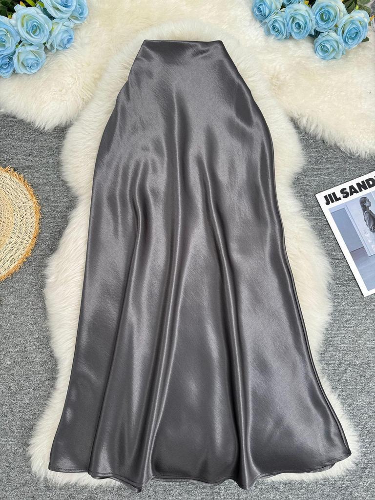 European-South African Satin Fishtail Maxi Skirt – Elegant Resort Style