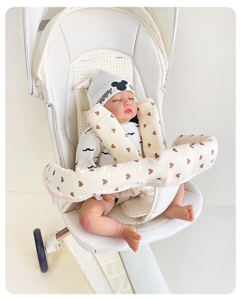 3pcs Set Baby Stroller Armrest Cover Cotton Gauze Shoulder Strap Drool Towel Baby Stroller Handle Cover Stroller Accessories