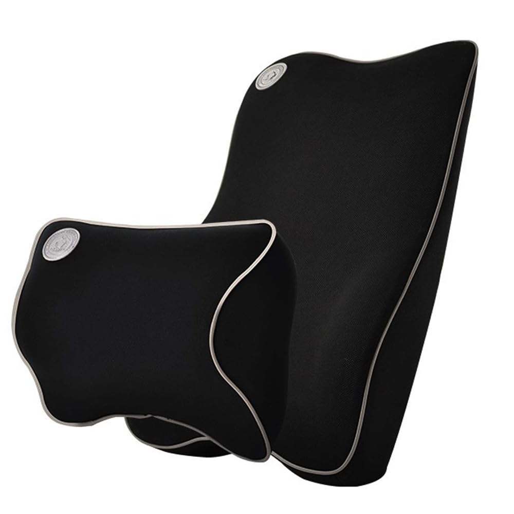 Car Lumbar Support Cushion and Headrest Neck Support Seat Cushion Backrest Memory with Adjustable Mounting Straps Washable Car Driving Gaming Chair
