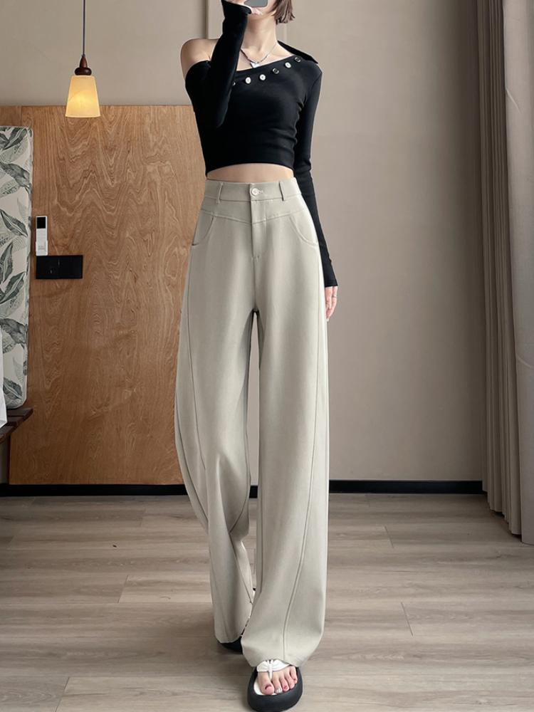2025 Spring Summer Elegant Suit Wide-leg Pants Women's New Straight Mop Casual Trousers Narrow High Waist Drap Suit Pants