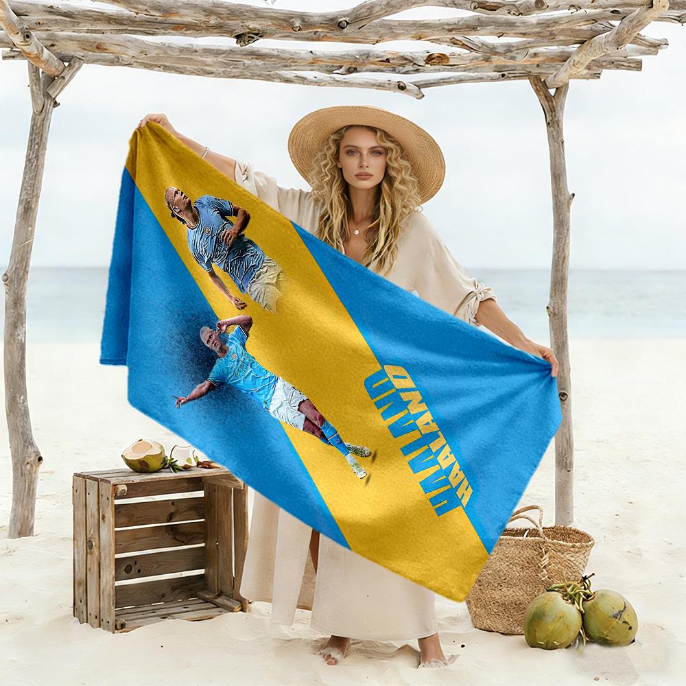 Haaland Fan Beach Towel Quick-Dry Soft Microfiber Comfortable Lightweight Suitable for Swimming, Gym, Camping, Yoga Vacation