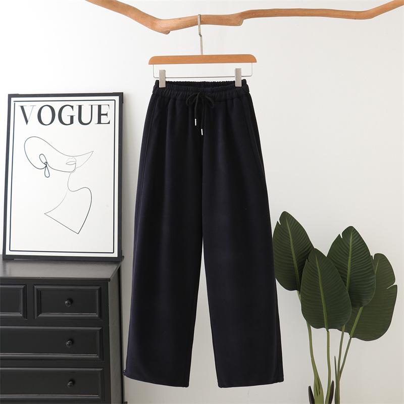 2025 Autumn/Winter Plus Size High Waist Knit Patchwork Tapered Pants for Women 2XL чёрный
