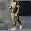 Men Summer Sets Short Sleeve T Shirt Trousers 2 Pc Sets Print Oversized T-shirts Pants Suits Casual Tops Sweatpants Men Clothing