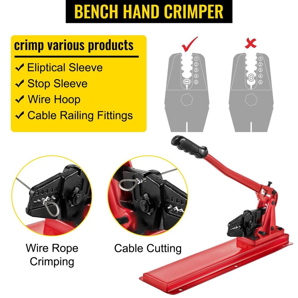 Bench Swager Tool 24\" Wire Rope Swaging Tool with Crimper Cable Bolt Cutter Head Bench Crimper 1/16\"-3/16\" Aluminum/Copper Sleeves Bench Cable