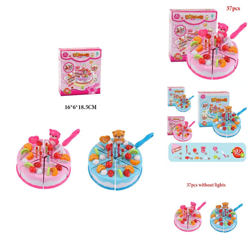 Cartoon Style Cake Food Kitchen Plastic Kettle Cookies Toys For Kids Birthday 37pcs Gift Set