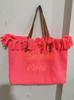 Women's Large Capacity Canvas Tote with Embroidered Letters - Braided Beach & Shoulder Handbag
