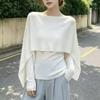 Korean Style Elegant Two-Piece Shawl Knitwear Sweater for Women - Autumn Cape Sleeves, Solid Color, Loose Fit, Slimming Top.