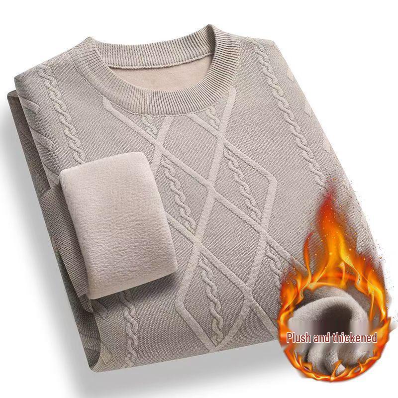 Men s Winter Fleece-Lined Sweater for Middle-Aged and Elderly 4XL (suggested 180-195 jin)