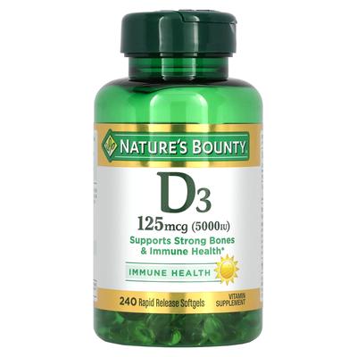 Nature's Bounty D3, 125 mcg (5.000 UI), 240 cápsulas moles de liberação imediata