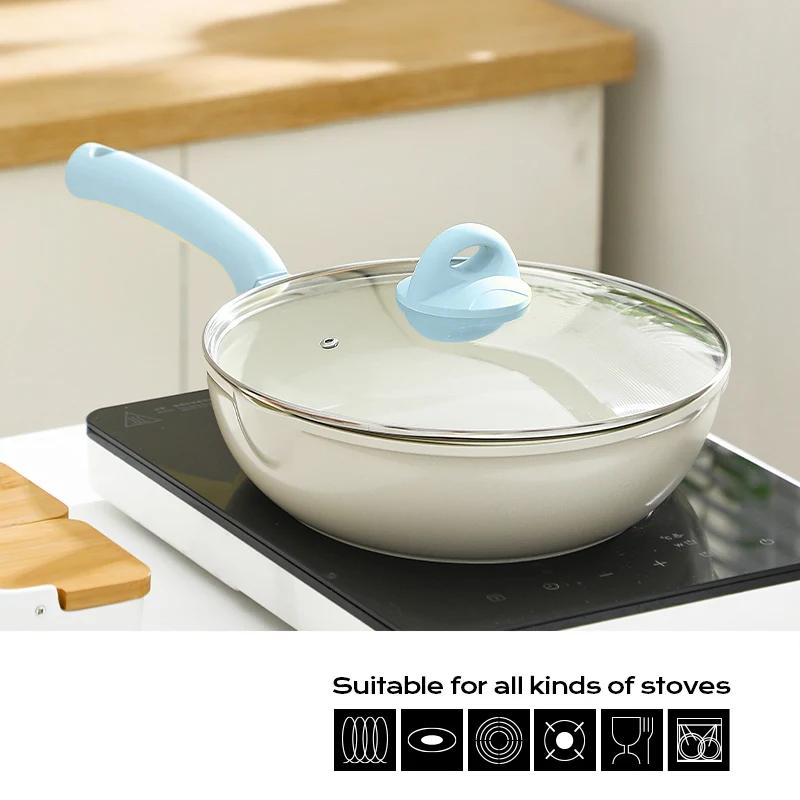 5 Sizes Non-stick Ceramic Pot Durable Frying Pan Wok Pan with Lid Induction Gas Stove Omelet Pans Steak Cooking Skillet Cookware