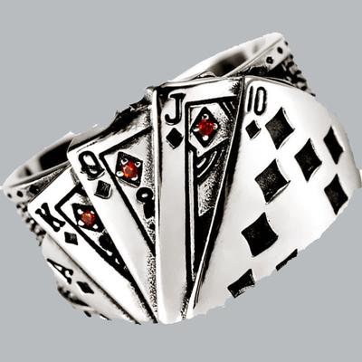 1PC Flush Playing Card Ring Men and Women Personality Domineering Retro Old Diamond Square Opening Ring