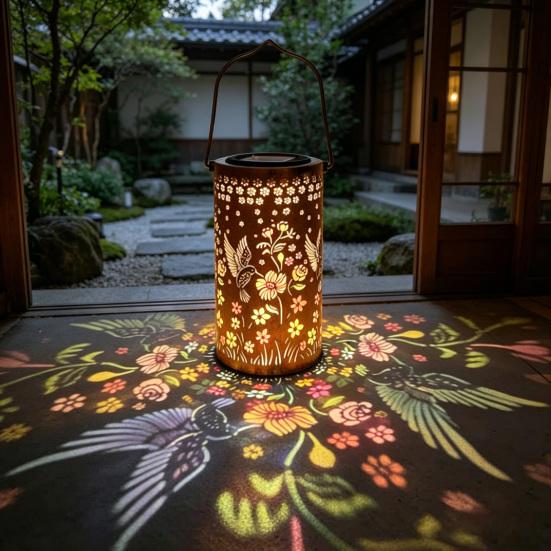 Colorful Solar Floral Lantern Outdoor Metal Hummingbird Solar Light Waterproof Butterfly
