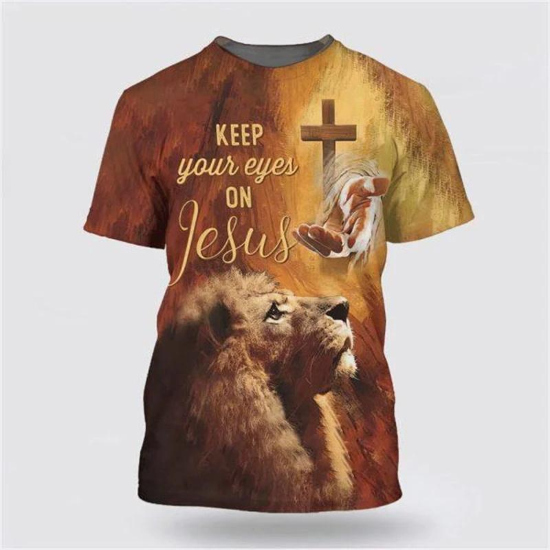 God Religion 3D Printed T-Shirt for Men Christ Jesus Pattern Street Short Sleeve Loose Oversized Tops Tees Daily Casual T Shirts