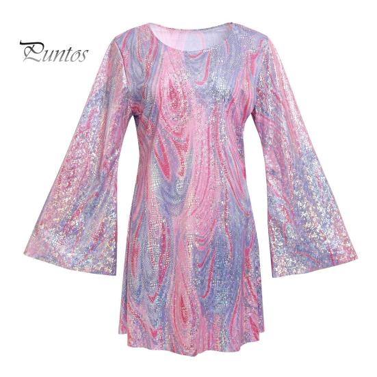 

Женское платье в стиле ретро с блестками и рукавами-колокольчиками, большие размеры, свободный крой, с принтом, Хэллоуин, косплей, хиппи, дискотека, танцевальное представление, вечерние, бронзовое вечернее платье XL розовый