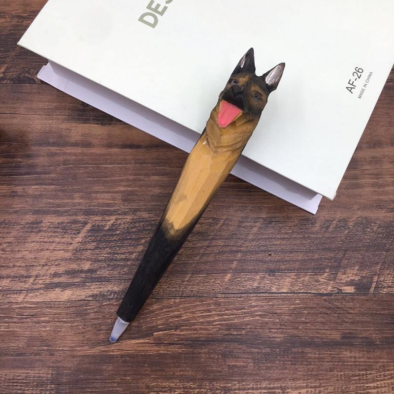 Handmade Wood Carving Cartoon Ballpoint Pens Cute Stationery Items Animal Bird Plant Vegetable Sculptures Unique Wooden Pens