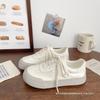 Breathable Board Shoes, Women's Round Toe, New Niche Low-top Canvas Shoes, Thick-soled White Shoes