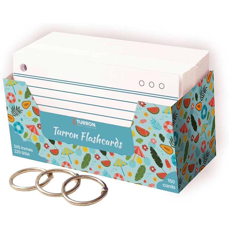 ZOHOKO Flash Cards Tray - 200 GSM, 150 Cards, 3x5 Inch, White - with Free Binder Rings for Short Notes, Cue Cards, Cheat