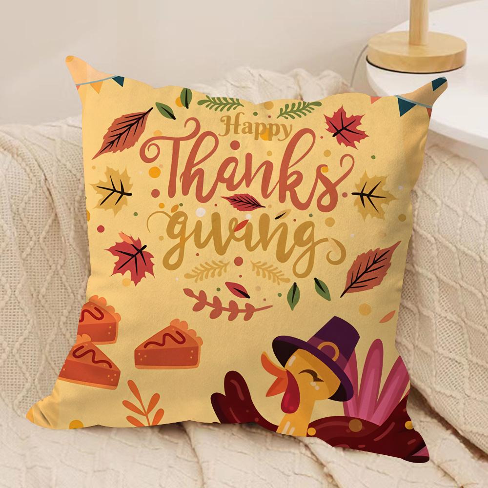 Thanksgiving Day COOL Cushion Cover Silky Short Plush Invisible Zipper Dustproof Sofa Pillow Case For Home Decor