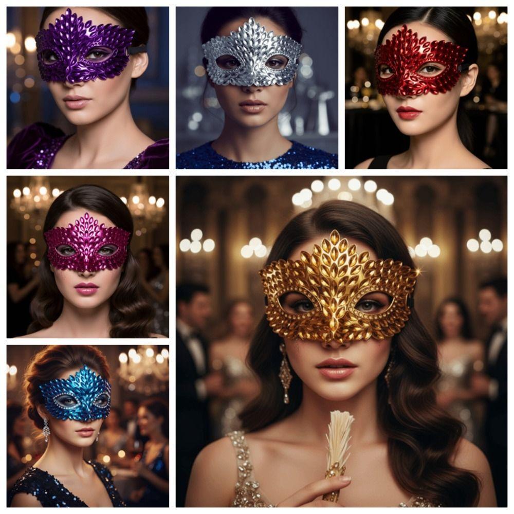 Crystal Venetian Mask Crowned Half Facepiece Carnival Visor Party Eyemask Mardi Gras