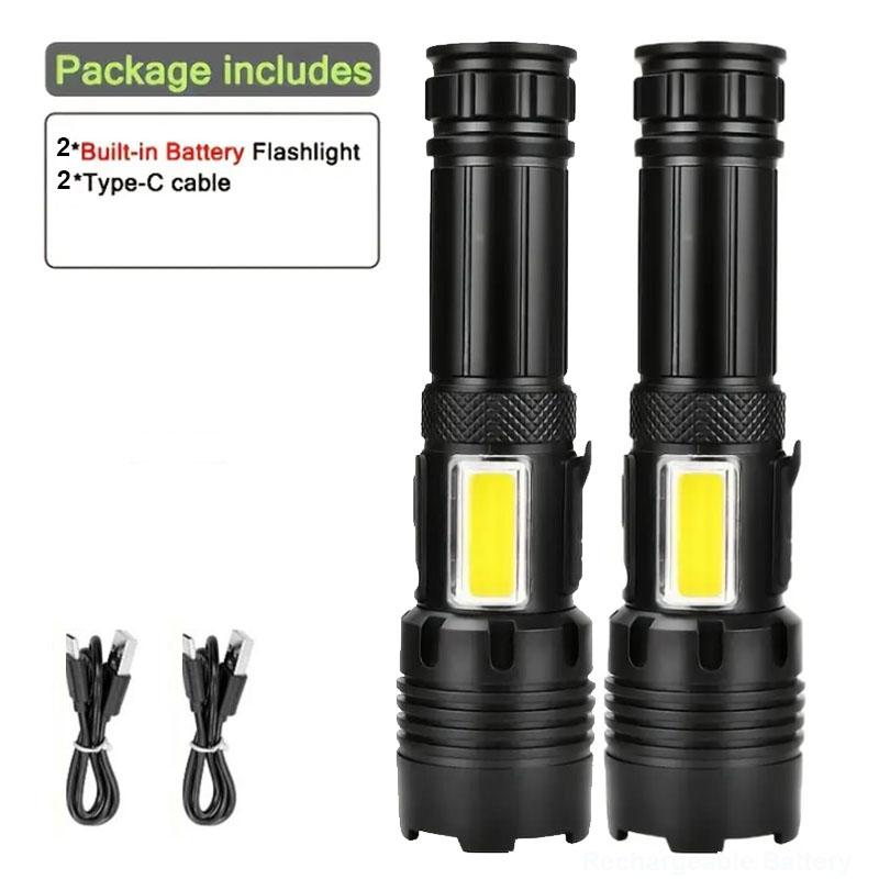 Super Powerful LED Flashlight With Side Lights High Power Torch Light Tactical Flashlight Type C Rechargeable Camping Lamp