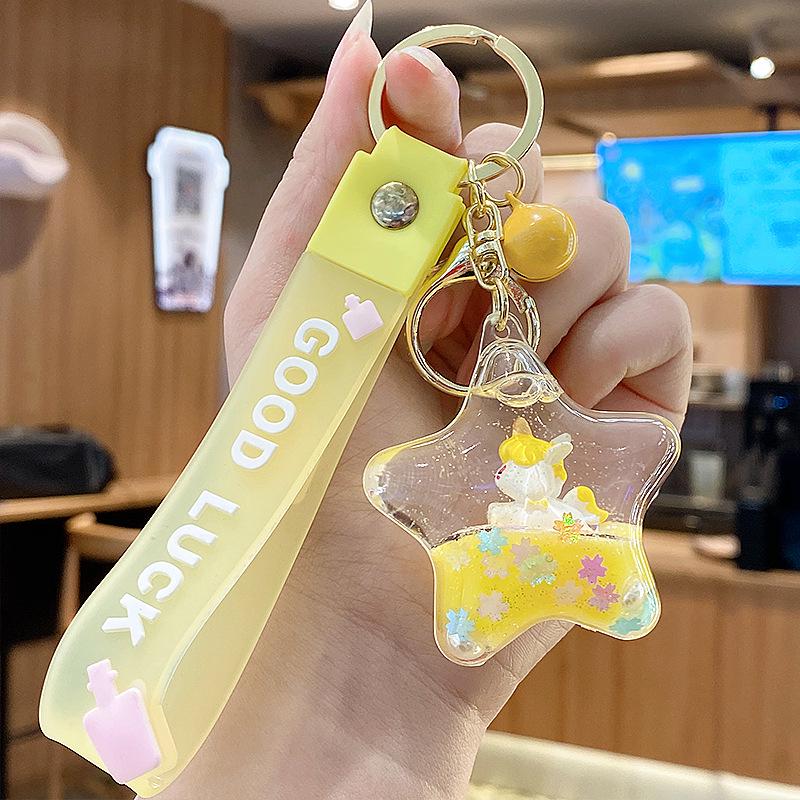 Purple Star Liquid Quicksand Keychain with Cherry Blossom Oil-Filled Pendant - Cute 3D Backpack Charm for Women