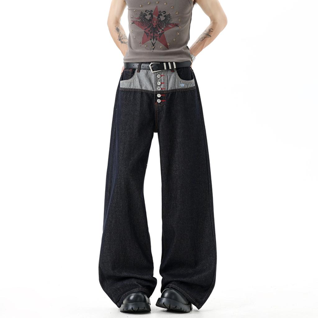Warrior High-End Denim Straight Leg Wide Leg Pants With Button Design Unisex Pants X-26CE060701