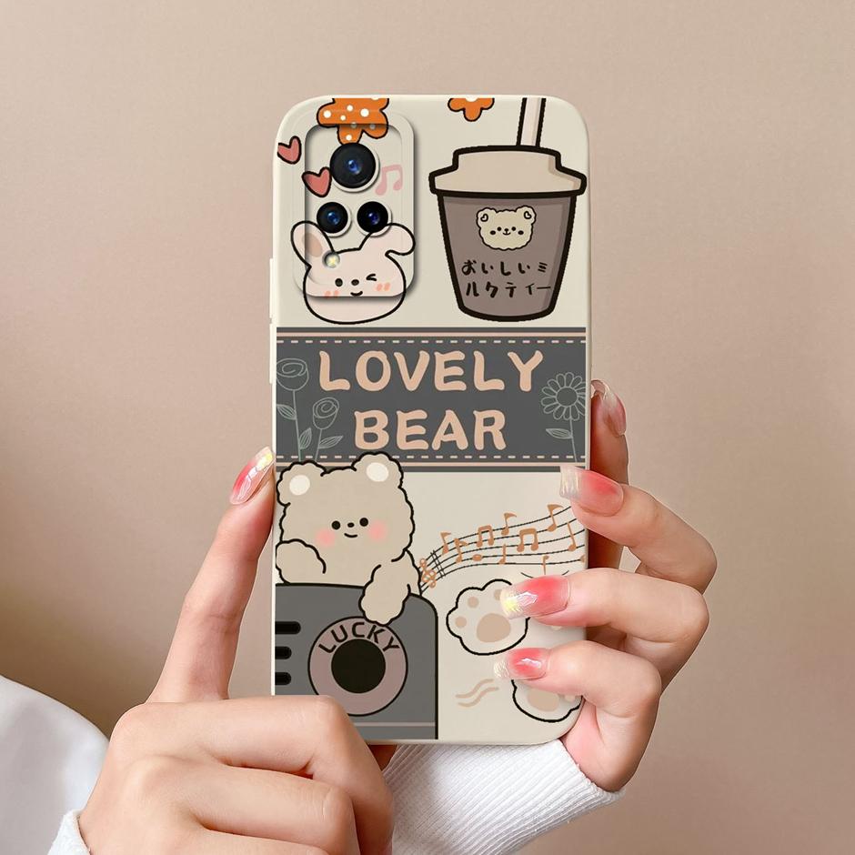 Phone Case For VIVO V21 4G 5G Cute Sweet Girls Cartoons High-quality Liquid Silicone Coque For VIVO V21 4G 5G New Design Funda