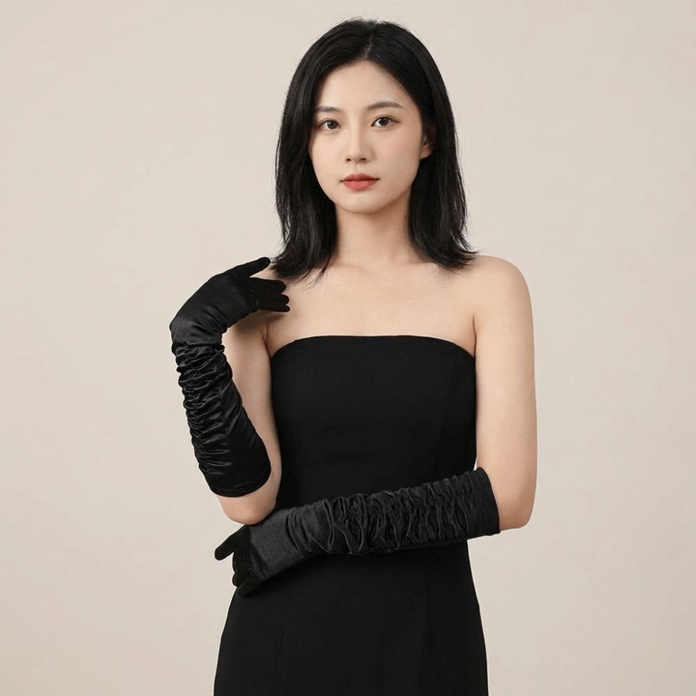 Korean Style Women Wrinkle Gloves Elasticity Bridal Gloves Temperament Arm Warmer Girl